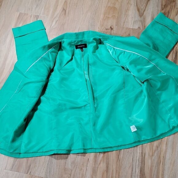🔹️Talbots Green Linen Lightweight Open Front Blazer Size 14 - Picture 3 of 9